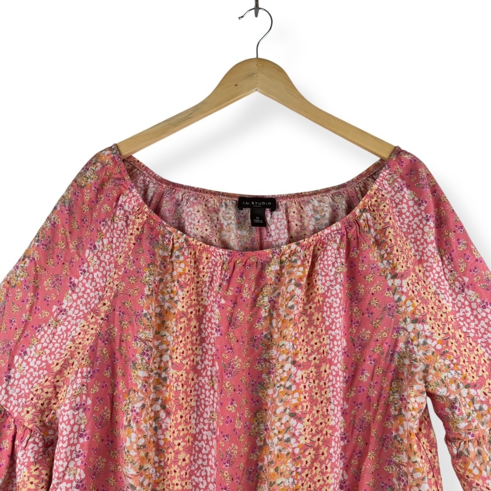 Womens Floral Linen Rayon Top Plus Size 1X Feminine Curvy Ruffle Cottagecore - Picture 8 of 10